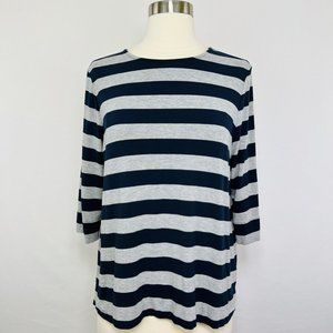 J. Jill Wearever M Petite PM Top Tee Navy Blue Gray Striped #C